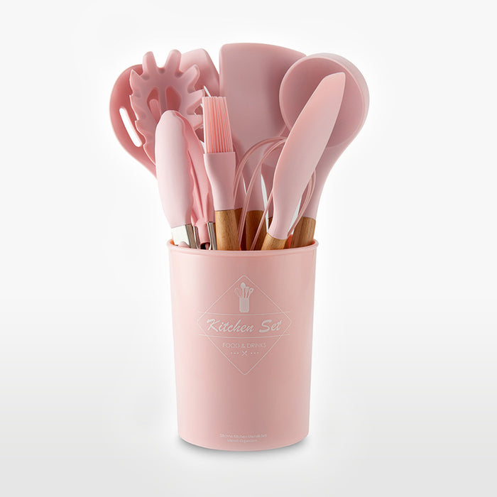 11-piece Silicone Kitchen Utensil w/ Wooden Handle Set