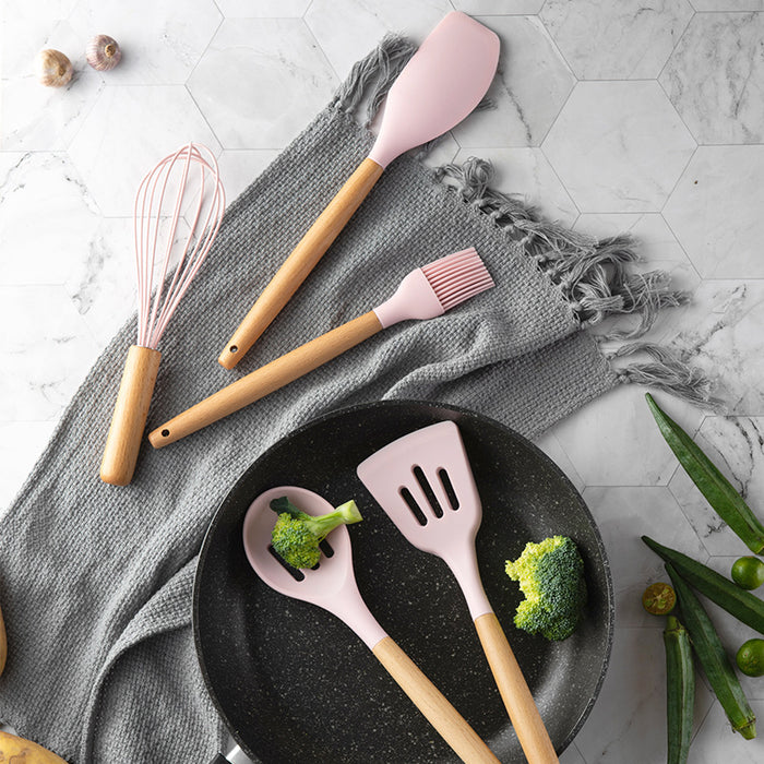 11-piece Silicone Kitchen Utensil w/ Wooden Handle Set