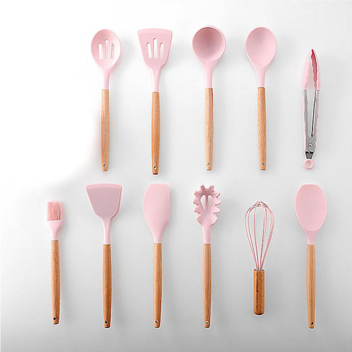 11-piece Silicone Kitchen Utensil w/ Wooden Handle Set