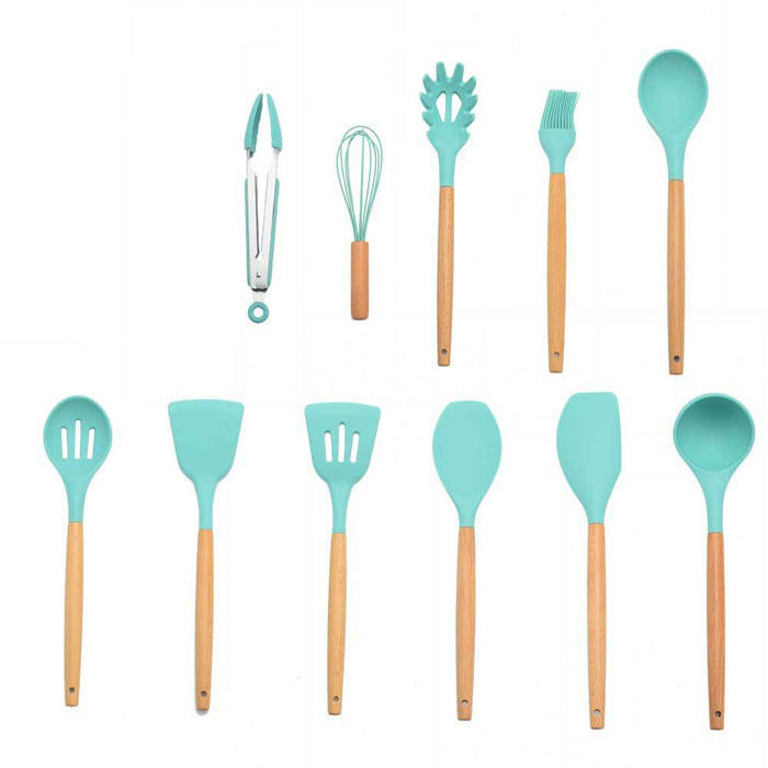 11-piece Silicone Kitchen Utensil w/ Wooden Handle Set