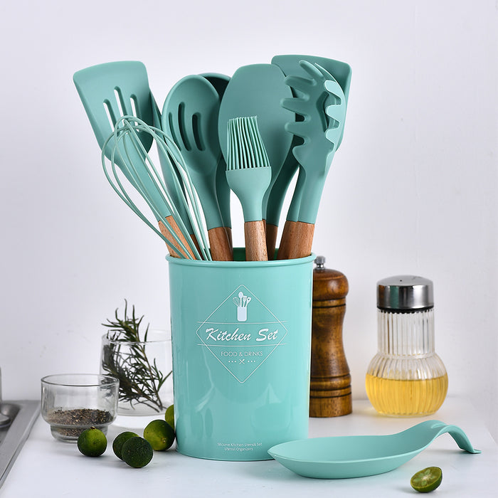 11-piece Silicone Kitchen Utensil w/ Wooden Handle Set