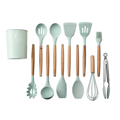 11-piece Silicone Kitchen Utensil w/ Wooden Handle Set