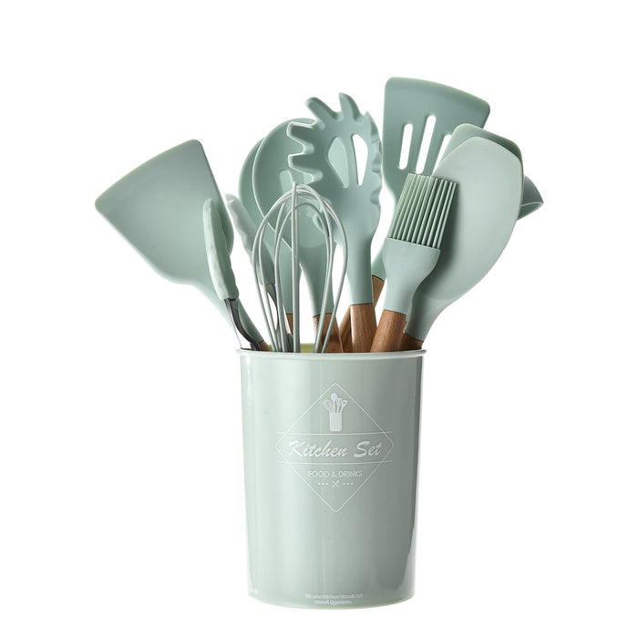 11-piece Silicone Kitchen Utensil w/ Wooden Handle Set