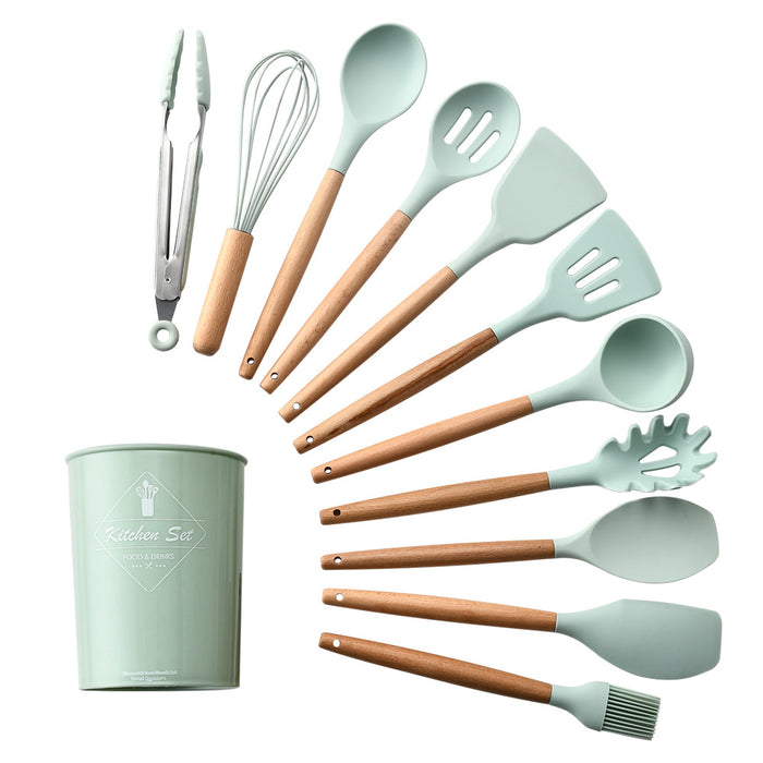 11-piece Silicone Kitchen Utensil w/ Wooden Handle Set