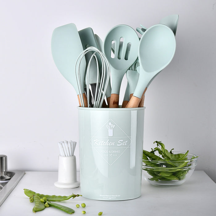 11-piece Silicone Kitchen Utensil w/ Wooden Handle Set