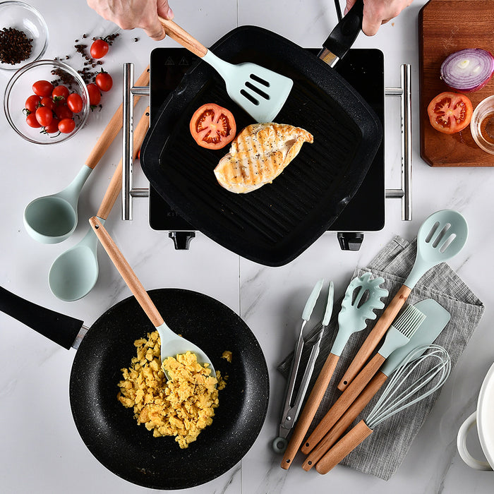 11-piece Silicone Kitchen Utensil w/ Wooden Handle Set