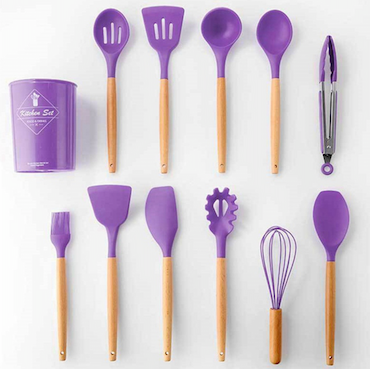 11-piece Silicone Kitchen Utensil w/ Wooden Handle Set